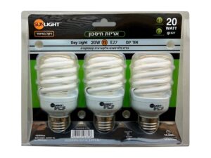 נורת מיני ספירל 20W E27 אור חם- מארז 3 יחידות
