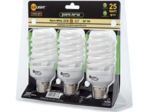 שלישיית נורות מיני ספירל 25W E27 אור קר